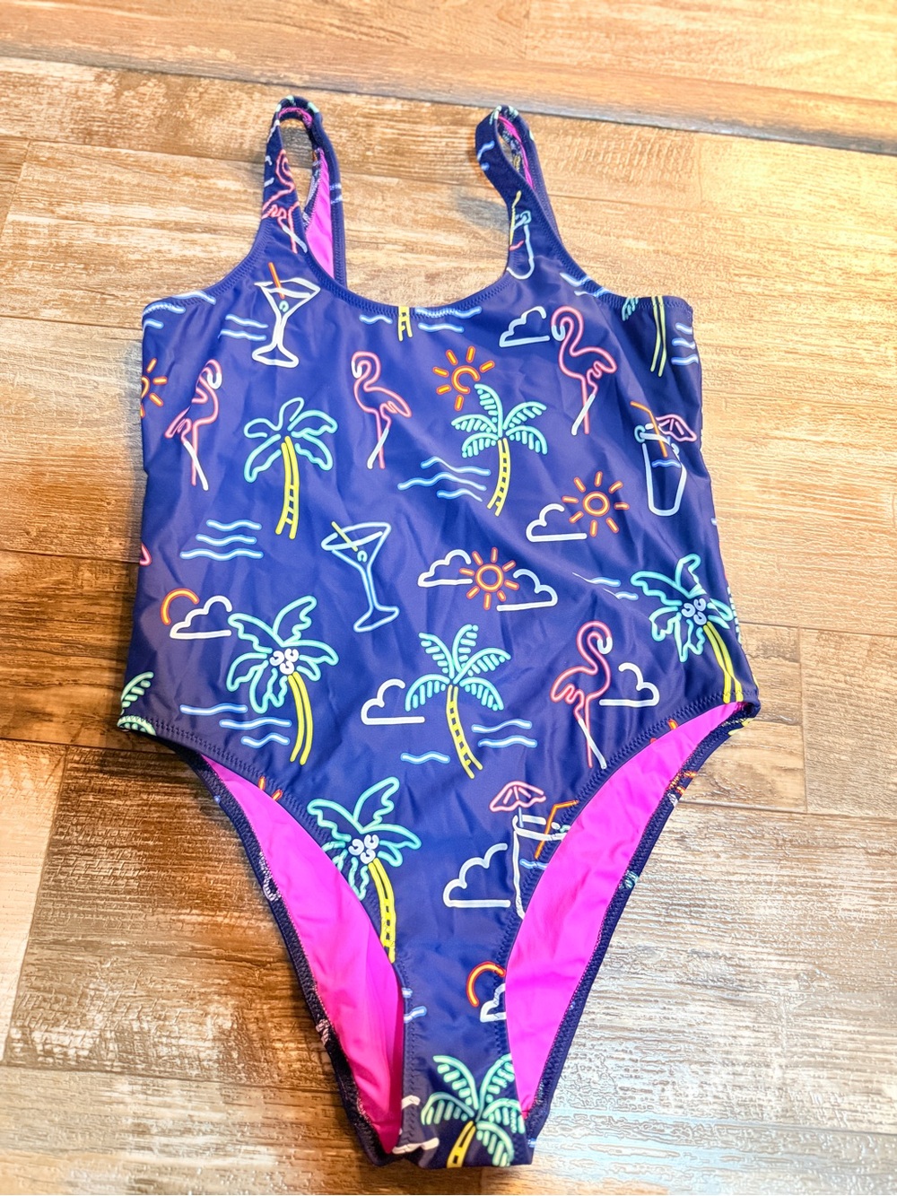 Chubbies Neon Tropical One-Piece Swimsuit - Navy with Pink Lining